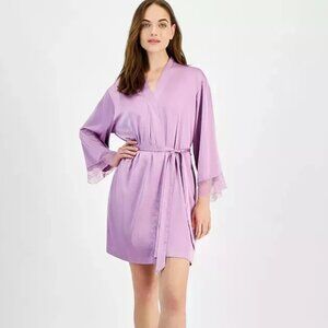I.N.C. International Concepts Lace-Trim Stretch Satin Robe Fragrant Lilac NWT